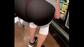 Huge Ass Mega-slut In Witness Thru Leggings At Store Flashing Panty