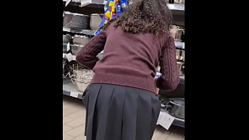 Spying Teenage Damsel At Supermarket  Brief Micro-skirt
