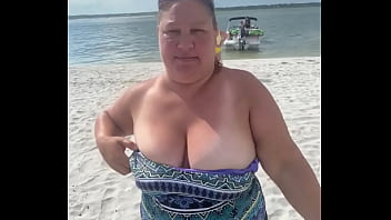 Whorish Plumper Duca Wifey Shows Her Enormous Knockers On A Public Beach